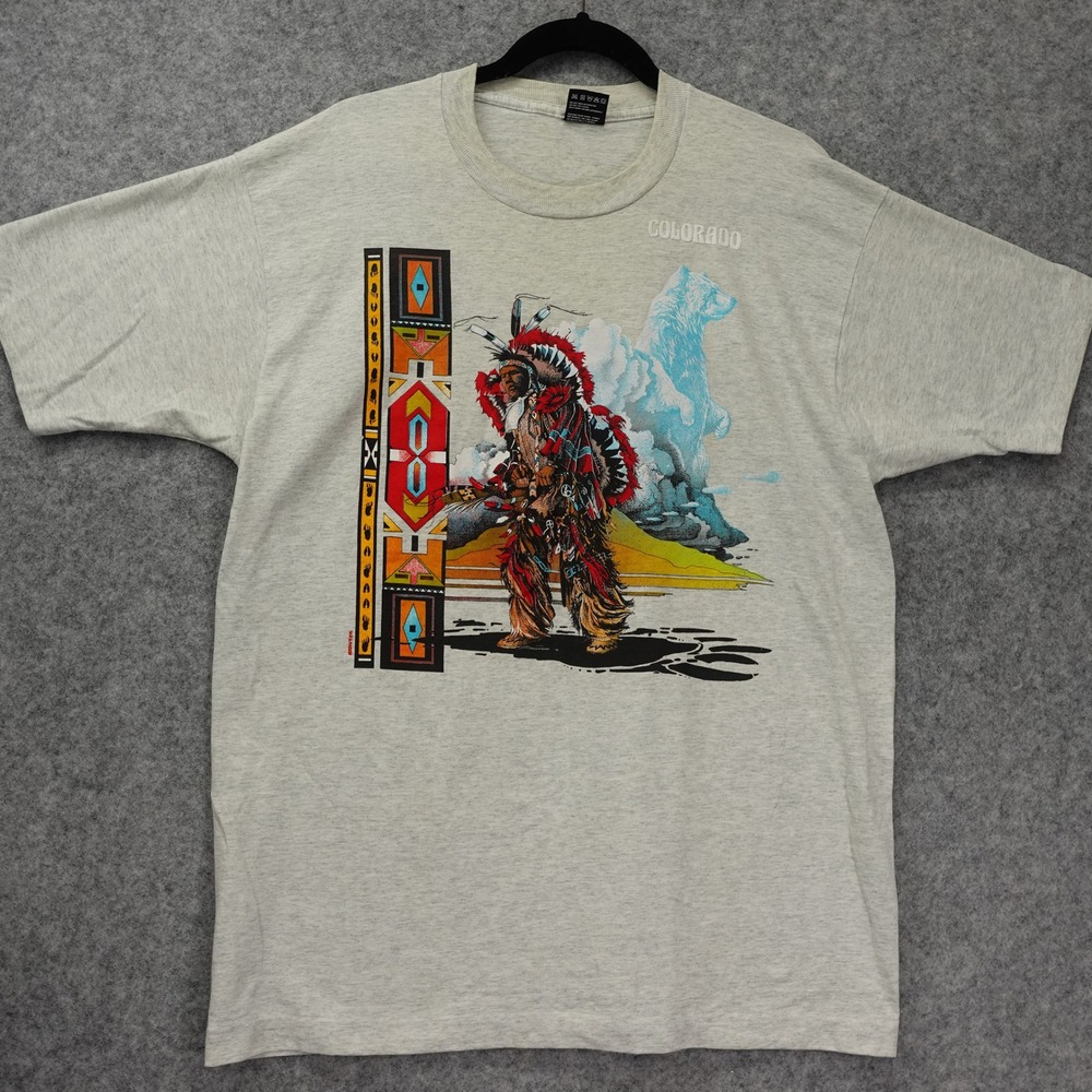 Vintage 90s Colorado Native Indian Bear T Shirt LARGE Single Stitch Southwestern